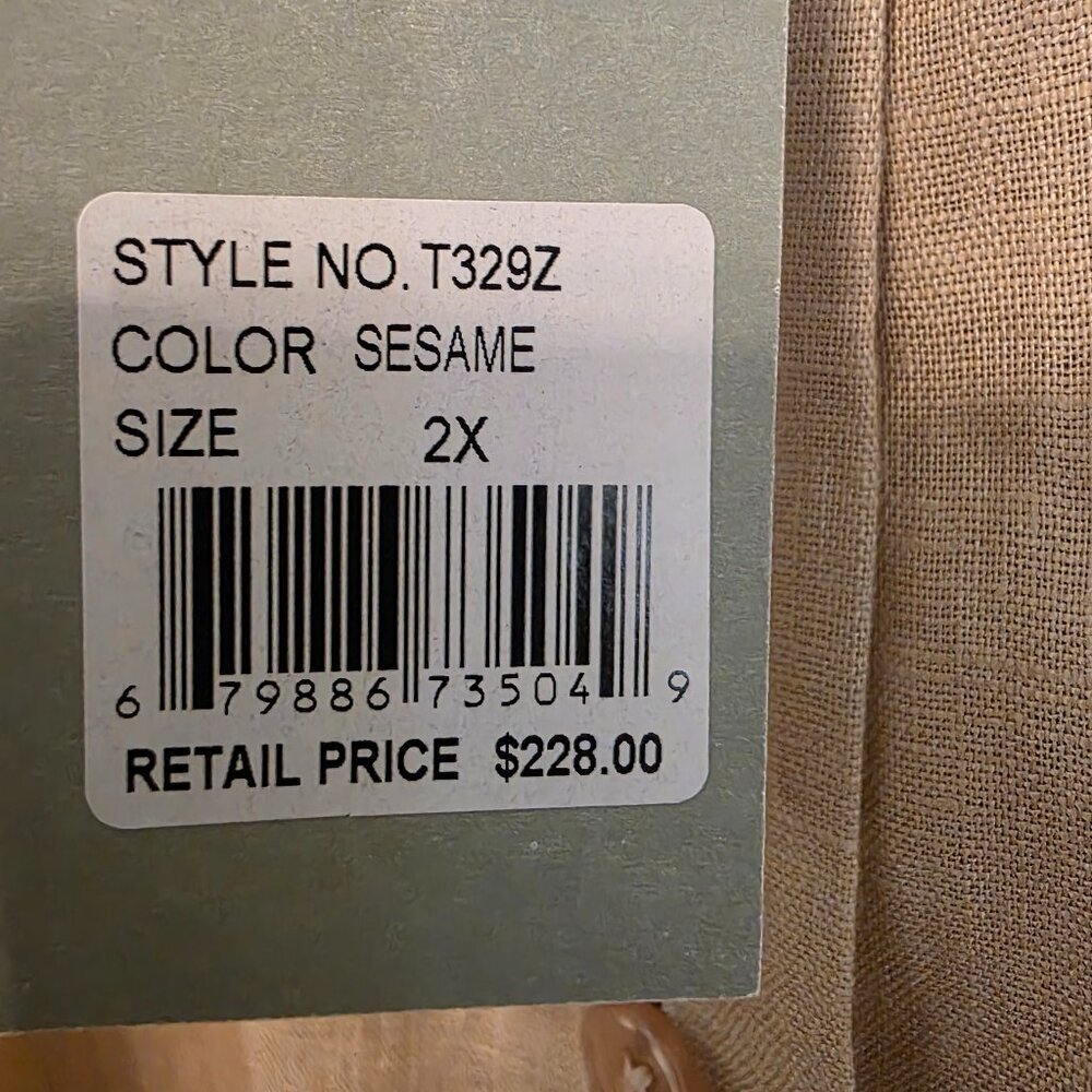 NWT Go Silk Women's Sesame Colored Linen Blouse, Size 2X. - Picture 5 of 10